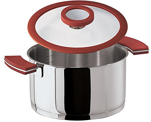 Sambonet 12 O'Clock Casseruola Alta 2 Maniglie, con Coperchio, Acciaio Inossidabile, Rosso, 28 cm, 2 unità