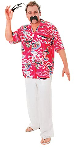 Bristol Novelty AC234 Hawaiian Floral Polo Shirt | For Men | Pink, Multi-Colour, 44-Inch Halloween