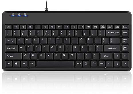 Perixx PERIBOARD-409H Kabelgebunden USB Mini-Tastatur mit 2 USB-Hubs, Schwarz, US Layout
