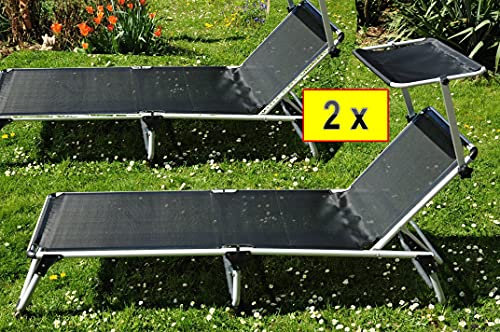 Liege, 2 Stück Gartenliegen, Relaxliege - extrem bequem, mit Sonnendach, klappbare Sonnenliege - extrem wetterfest, tragbar, 2 x Strandliege, hochwertig und stabil, große Liegefläche ca. 195 x 62 cm, Textilene-Aluminium, Alu mit Sonnenschutzdach, Dreibeinliege faltbar, verstellbare Klappliege, anthrazit-metallic silber, Strandliegen, Sonnenliegen, Liegestühle, Gartenstühle, Picknickliegen, Gartenmöbel Holz, Feldbetten
