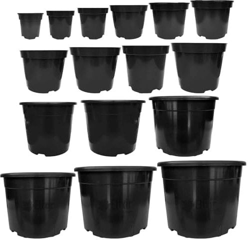 Elixir Gardens Black Recycled Plastic Garden Plant/Shrub/Flower Pots with Reinforced Rim | Various sizes (1 to 60 litres) & various quantities available (from 2 to 1000) 15Litre x 10