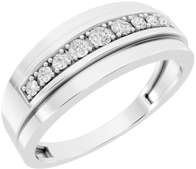 Dazzlingrock Collection 0.23 Ctw Round White Natural Diamond Nine Stone Single Row Wedding Band for Men in 925 Sterling Silver, Size 12