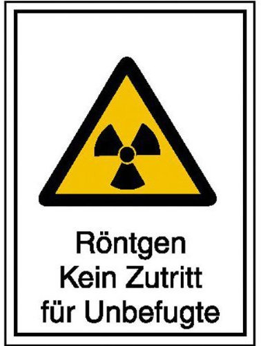 Indigos UG Aufkleber Warnschild/Strahlenschutz Röntgen Kein Zutritt für Unbefugte 21,00x29,7 cm - selbstklebender Sicherheits Aufkleber für Tür oder Wand - Warnschild für Gebäude, Hotel