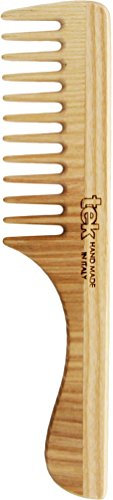 TEK - Strahlender Zahnkamm mit Eschenholzgriff, handgefertigt in Italien, für normales, lockiges oder grobes Haar - 20 x 4,5 cm