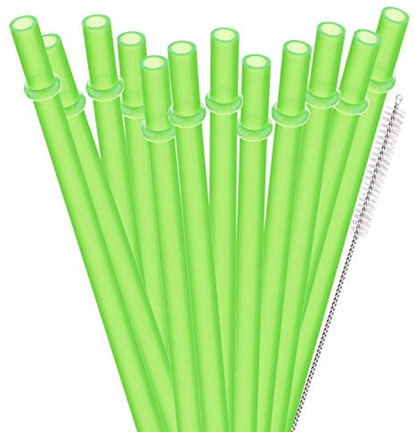 Dakoufish BPA Free 12 Piece 9 Inch Reusable Plastic Thick Drinking Straws for Mason Jar Yeti Rambler Plain Color（9inch，Green）