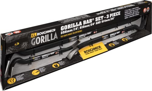 Set di 3 pezzi di piede di porco Roughneck Gorilla Bar (misure 14, 24, 36, piede di porco, acciaio di alta qualità, impugnatura verniciata a polvere)