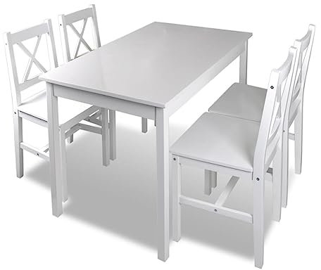 vidaXL Essgruppe Weiß Holztisch Sitzgruppe Esstischset Esstisch mit 4 Stühle