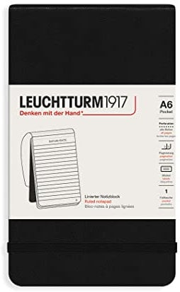 LEUCHTTURM1917 327986 Reporterblock Pocket (A6), Hardcover, 94 nummerierte Seiten, liniert, Schwarz