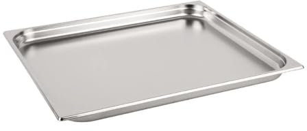 Vogue Stainless Steel 2/1 Gastronorm Tray 40 mm Deep / Capacity: 12 Litre, Silver, Size: 400(H) x 650(W) x 40(D)mm, Stackable, Food Safe Steel GN Pan, K801