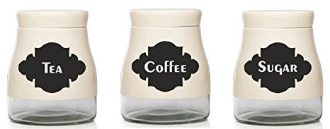 Retang Set of Coffee/Tea/Sugar Vinyl Stickers/Labels for Storage Jars canisters (Black)