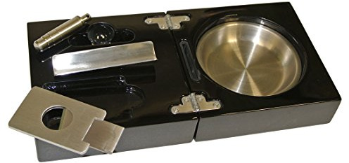 Visol Bremen Black Lacquer Folding Cigar Ashtray with Cutter and Punch