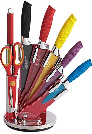 Royalty Line - RL-COL8-W - Juego de Cuchillos de Cocina, 8 piezas, Antiadherentes, con Soporte, Multicolor