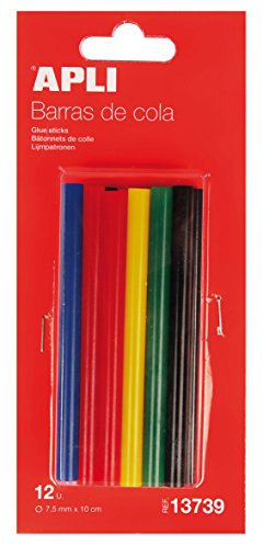APLI 13739- Ricambio barre di coda hot melt colore assortito Ø 7,5 mm x 10 cm 12 barre