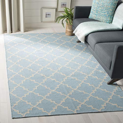 SAFAVIEH Dhurries Collection Area Rug - 6' Square, Light Blue & Ivory, Handmade Flat Weave Wool, Ideal for High Traffic Areas in Living Room, Bedroom (DHU554B)