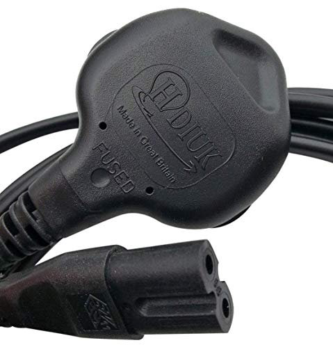 HDIUK 3 metre Figure 8 C7 mains power cable 2 pin IEC fitted with UK plug. Made in the UK