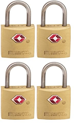 BRINKS - 22 mm TSA-zugelassenes Reise-Vorhängeschloss aus massivem Messing, 4er-Pack – verchromt mit gehärtetem Stahlbügel, TSA-zugelassenes Schloss für Reisen und Inspektion