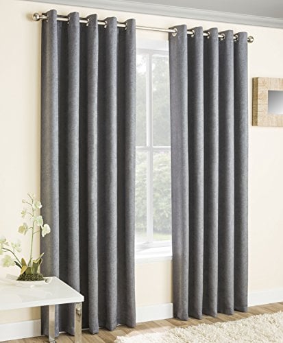 Enhanced Living Vogue Grey Silver 66 x 90 inch (168x229cm) Eyelet Thermal Noise Reducing Dim Out Curtains for Bedroom and Living Room