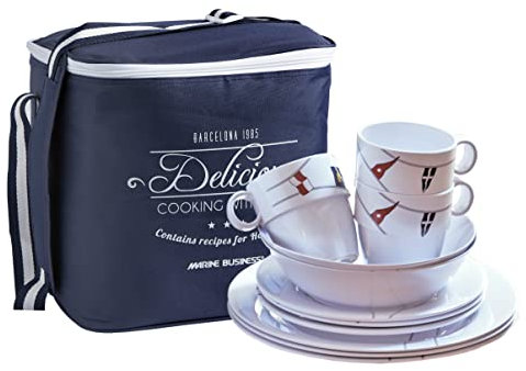 Navy Business Race Pack with Basket Round, Melamine Crockery, multi-coloured, 25 x 25 x 25 cm, 16 Pieces
