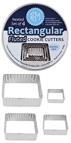R&M International 1889 Lot de 4 emporte-pièces rectangulaires cannelés en acier étamé Tailles assorties