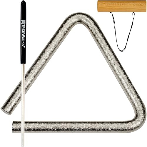 TreeWorks Chimes 6 Triangle Percussion Musical Instrument — MADE IN U.S.A. — with Beater/Striker and Holder, Professional Studio-Grade