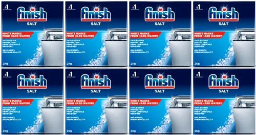 Finish Dishwasher Salt Box (Pack of 8, 2000 Grams) - Prevents Limescale Build-Up and Effective Against Hard Water