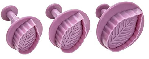Zenker Cortadores con expulsor, diseño hojas 5-4-3,4cm, cortador para repostería (color: rosa o morado), cantidad: 3