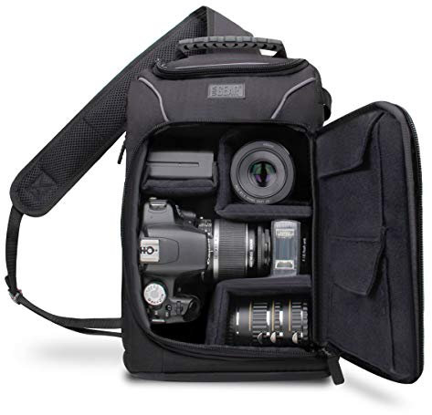 USA Gear Sac à Dos Epaule Professionnel Appareil Photo Réflex avec Couverture Protectrice Incluse, Rangements Personnalisables et Port Trépied - Compatible avec Canon, Nikon, Pentax et Plus - Noir