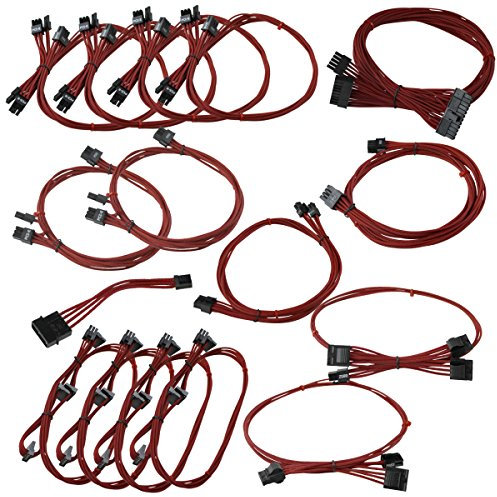 EVGA Red GS/PS (850/1050/1000 Watt) Power Supply Cable Set, Individually Sleeved(100-CR-1050-B9)