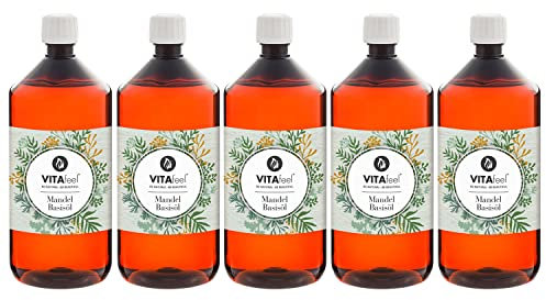 VitaFeel Mandel Basisöl, 5er Pack (5 x 1000 ml) vegan, gentechnikfrei, ideal zur Haut- und Haarpflege, für Aromatherapie & als Basisöl für Massageöle oder Naturkosmetik