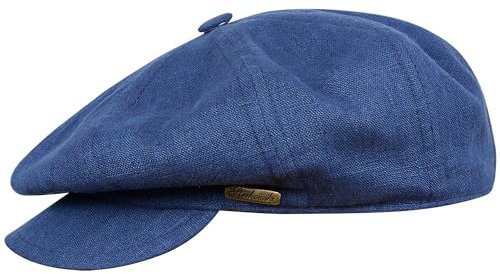 Sterkowski Vigo Retro Schiebermütze | Linen Vintage Bakerboy Mütze | Leinen Cap Unisex Herren Gatsby Mütze Casual Leinenmütze Stylische Unisex Mütze Luftige Leinen Mütze 58 cm Blau