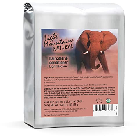 Light Mountain Light Brown Hair Dye for Men/Women, Organic Henna Leaf Powder and Botanicals, Chemical-Free Semi-Permanent Hair Color, 16 Oz