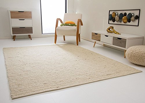 Steffensmeier Leutasch Handwebteppich aus 100% Schurwolle mit Fusselstopp - gewalkt - Natur hell, Größe: 130x190 cm