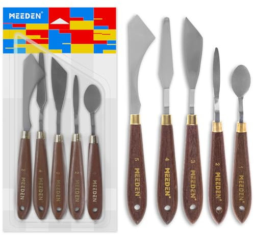MEEDEN 5 Piezas Juego de Cuchillos de Pintura, Versátil Espátula de Acero Inoxidable, para óleo, Acrílico y Más