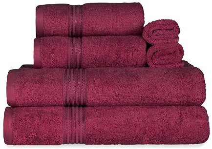 Superior Luxus Baumwolle Badetuch-Set - 6-teiliges Handtuch-Set, hochwertige ägyptische Baumwolle, Burgunderrot