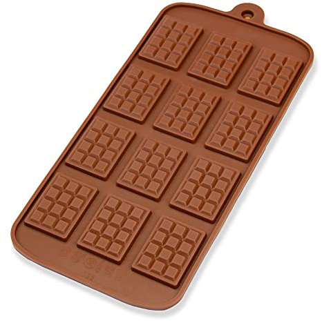 BlueFox Silikonform mit 12 Schokotafeln, Schokoladenform, Eiswürfelform, Pralinenform, Praline, Hundekekse, 21 x 10,5 x 0,5cm, Süßigkeiten, Naschen, Torte, Kuchen, Geschenkidee, Farbe: Braun