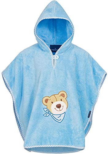 Morgenstern Baby Badeponcho Kapuzentuch Poncho Blau Baumwolle bestickt mit Bär