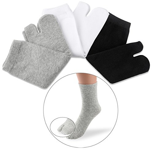 Nuolux Calzini Tabi in Cotone Elasticizzato Donna E Uomo Calze Con Dita Separate Mid-Tube 3 Paia Bianco Grigio Nero Assorbimento Sudore E Deodorizzazione Taglia Uk 2-9.5 Us 5-12 Eu 35-44