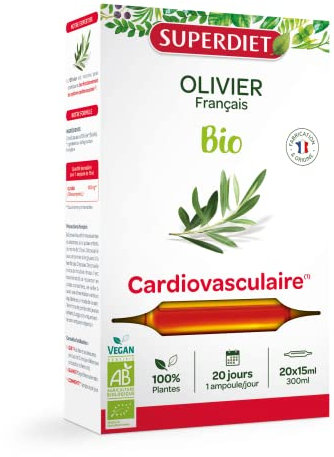 SUPERDIET - OLIVIER BIO- Système Cardiovasculaire - Phytothérapie – Fabrication française - 20 ampoules de 15 ml
