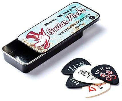 JIM DUNLOP Plektrum R. Willy Nylon, Schachtel aus Metall mit 6 Stück, Weiß und Schwarz, Medium