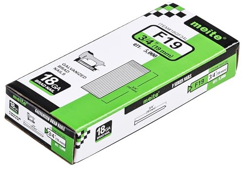 meite F19 Type 18G / 19 mm Brad Nails, 18 Gauge Brad Nails Galvanised Small Finishing Nails for Brad Nailer Gun (5,000 Counts)