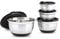 Relaxdays 10019120 Bol en acier inoxydable avec couvercle et fond anti-glissement lot de 4 Saladier plat creux bol mélangeur protection arômes et saveurs, noir-argenté - Diamètre 15,5, 17,5, 21 et 25,5 cm