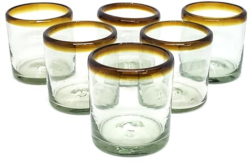 Mexikansk blåst glas DOF rockglasögon bärnsten kant (set med 6)