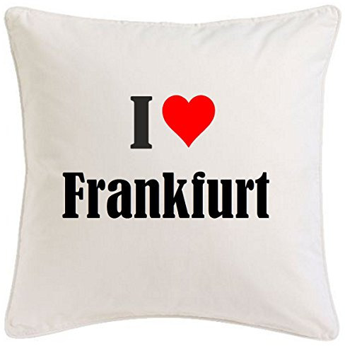 Kissenbezug I Love Frankfurt 40cmx40cm aus Mikrofaser geschmackvolle Dekoration für jedes Wohnzimmer oder Schlafzimmer in Weiß mit Reißverschluss
