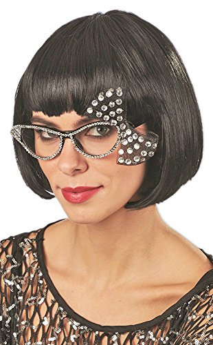 Elbenwald Cat Eye Brille mit Strass und Schleife - Schwarz Kristall - Toll zum 50er 60er Jahre Rockabilly Kostüm
