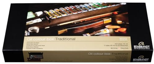 Rembrandt Estuche profesional de óleo caja de madera de lujo Tradicional | 16 colores + pinceles y accesorios