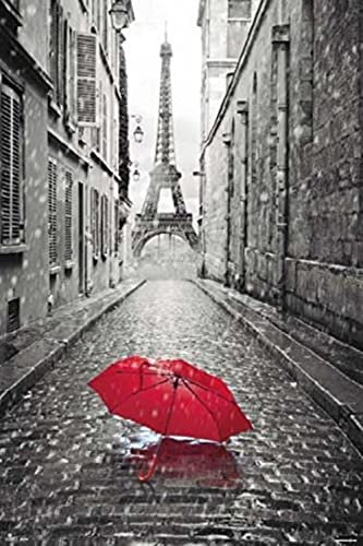 Grupo Erik Paris Poster - Roter Regenschrim Poster Paris Deko - Kunstdruck - Deko Wohnzimmer oder Deko Schlafzimmer - Zimmer Deko - Größe : 61 x 91, 5 cm - Original Geschenk - Offizielle Lizenz