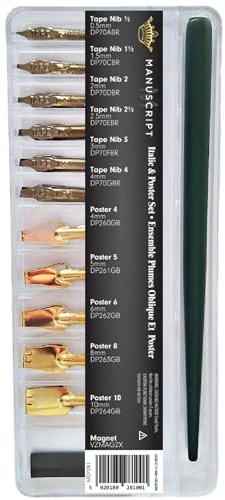 Manuscript Italic and Poster Nib Selection Box, 11 Nibs, Holder
