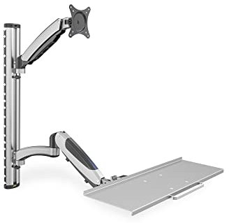 DIGITUS DA-90354 – Steh-, Sitz-Arbeitsplatz – Monitor-Halterung mit Tastaturablage – Wandmontage – 2x Gasdruck-Feder – 1 Monitor – Bis 27 Zoll – VESA 75x75, 100x100 – Silber