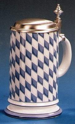 RZB Zimmermann Bierseidel Bier-Krug Galeriekrug mit Zinndeckel 0,5l Bayernrauten