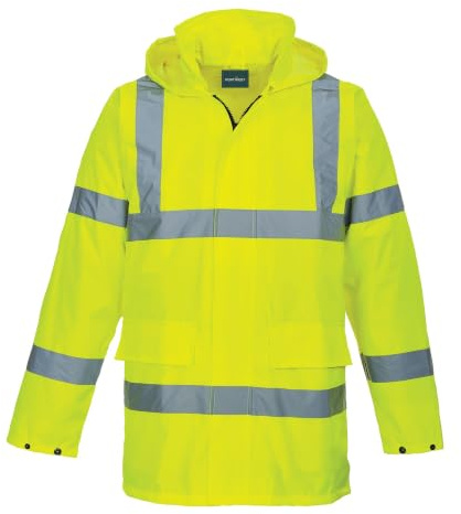 Portwest US160 Ampeljacke Reflektierend Verdeckte Kapuze Warnschutz Verkehr | Gelb, 2XL, EN ISO 20471 Klasse 3, UPF 40+, 100% Polyester Oxford, Stehkragen, Langarm, Wasserdicht, Reißverschluss